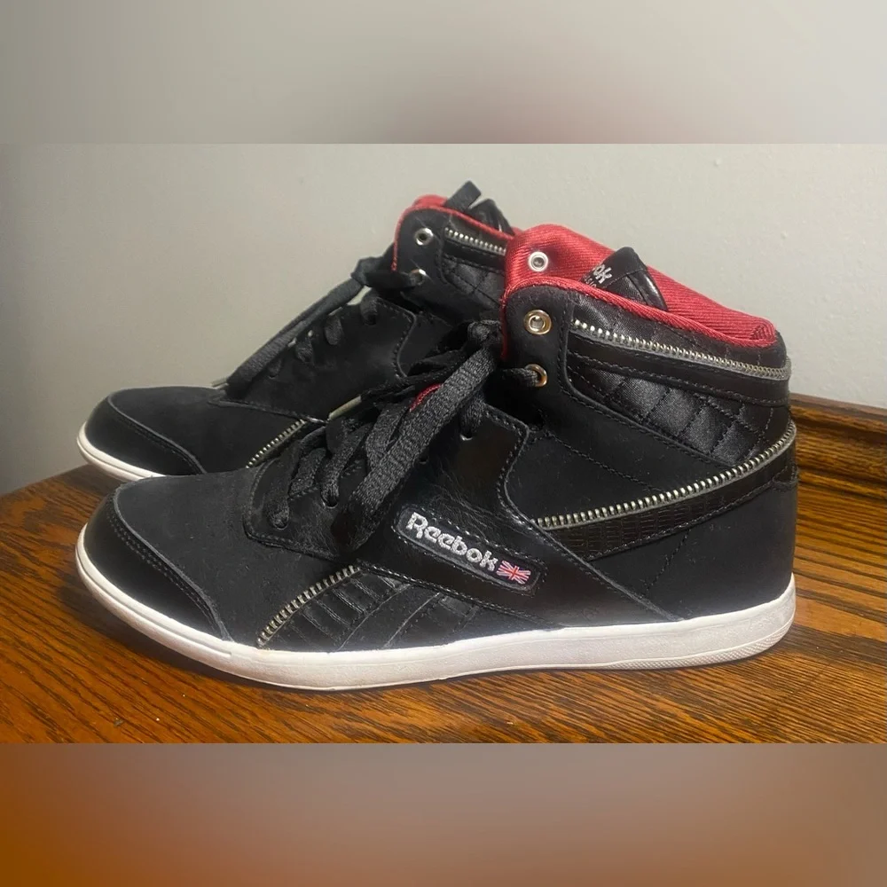 Reebok Women's BB 7000 Mid Lace-Up Sneaker Black White Red Flint Grey Metallic 8
